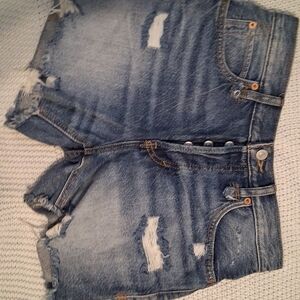 We The Free Blue Distressed Denim Shorts